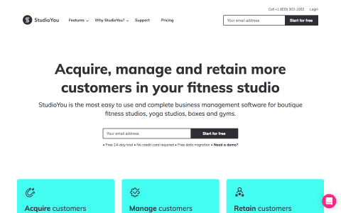 Landing page of studioyou website